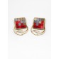 Byzantine Big Square Mosaic Earrings-Red